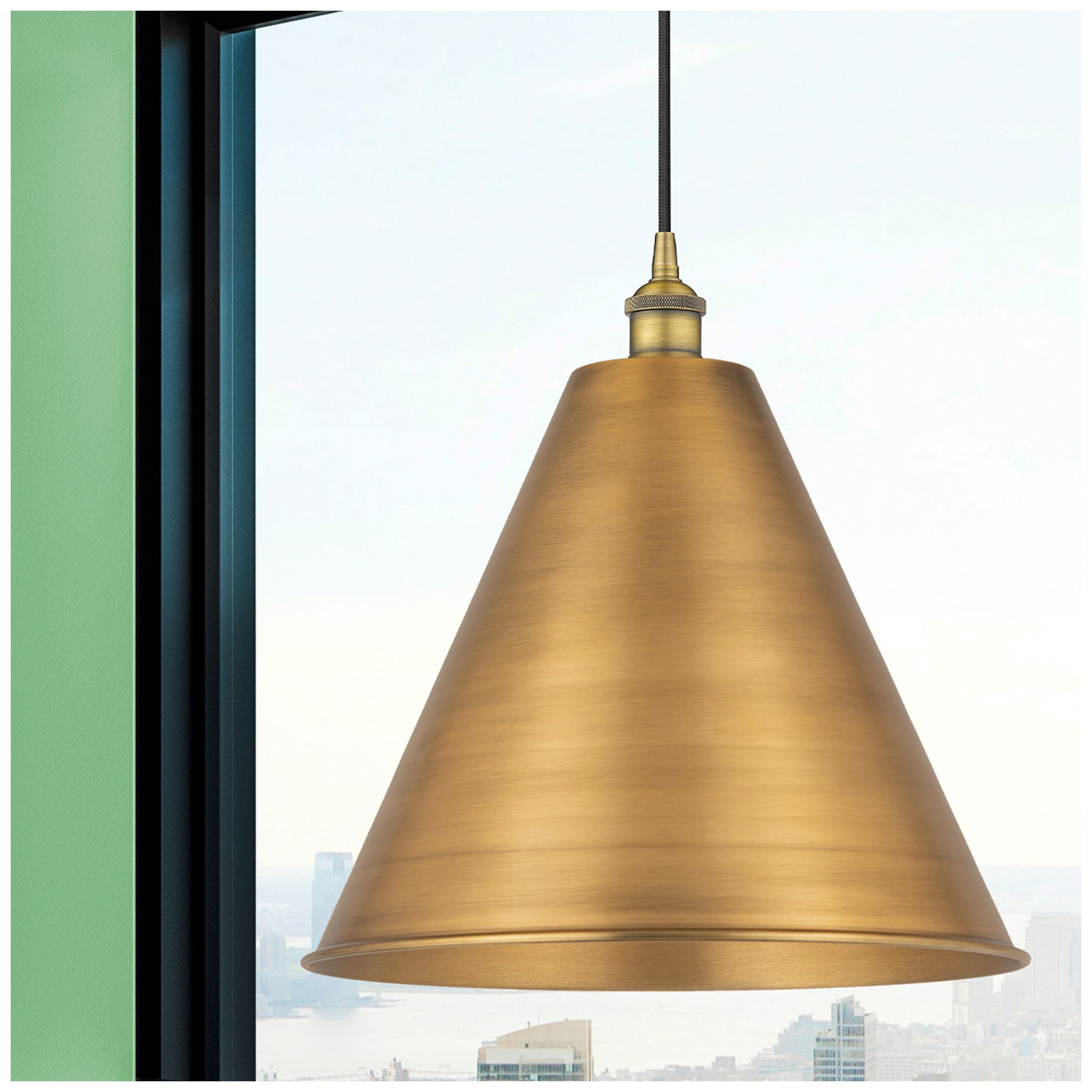 Image 2 Edison Cone 16" Wide Brushed Brass Corded Mini Pendant w/ Matte Black  more views