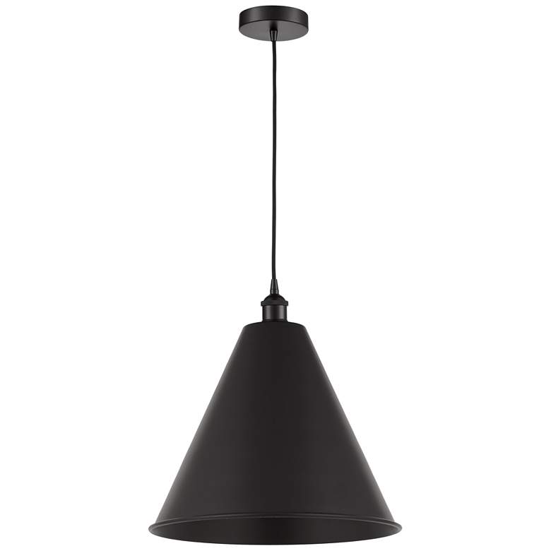 Image 1 Edison Cone 16" Wide Matte Black Corded Mini Pendant w/ Matte Black Sh