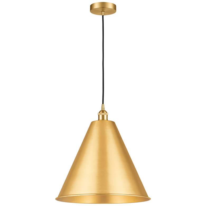 Image 1 Edison Cone 16" Wide Satin Gold Corded Mini Pendant w/ Matte Black Sha