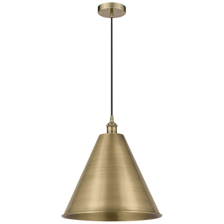 Image 1 Edison Cone 16"W Antique Brass Corded Mini Pendant w/ Antique Brass Sh