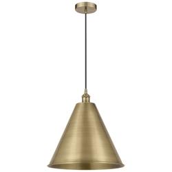 Edison Cone 16"W Antique Brass Corded Mini Pendant w/ Antique Brass Sh