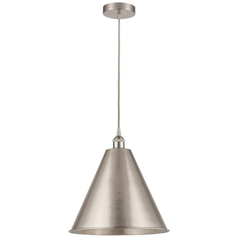 Image 1 Edison Cone 16"W Brushed Nickel Corded Mini Pendant w/ Brushed Nickel