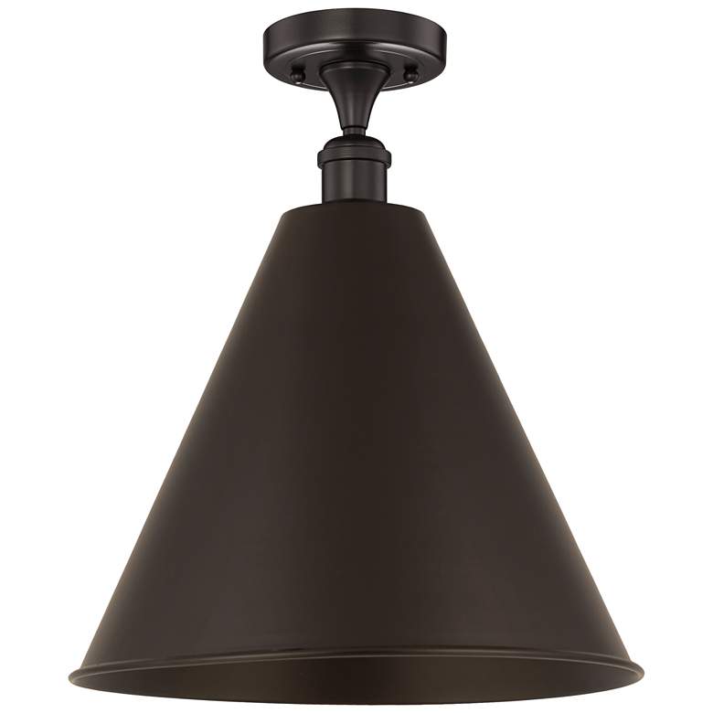 Image 1 Edison Cone 16"W Oiled Bronze Semi.Flush Mount w/ Oiled Bronze Shade