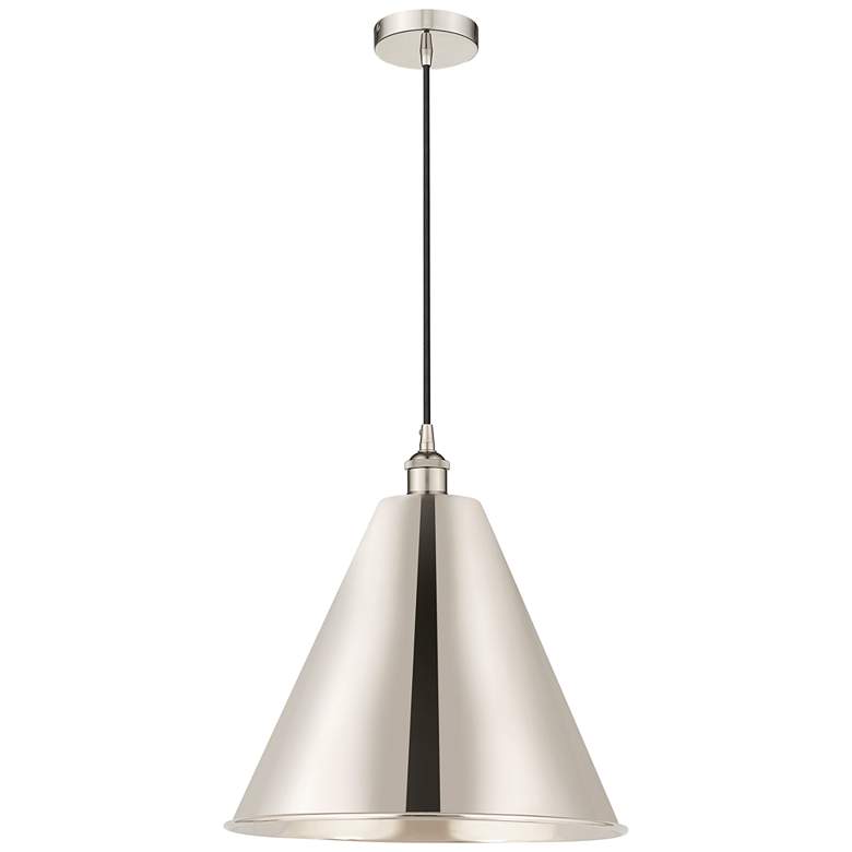 Image 1 Edison Cone 16"W Polished Nickel Corded Mini Pendant w/ Nickel Shade