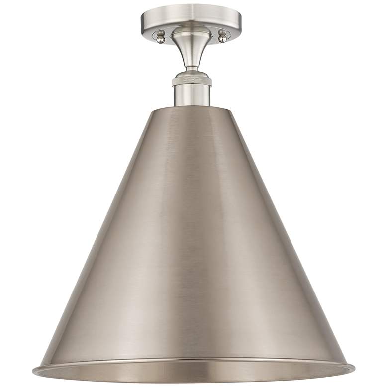 Image 1 Edison Cone 16"W Satin Nickel Semi.Flush Mount w/ Satin Nickel Shade