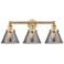 Edison Cone 24.5"W 3 Light Brushed Brass Bath Light With Plated Smoke