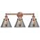 Edison Cone 24.5"W 3 Light Copper Bath Light With Smoke Shade