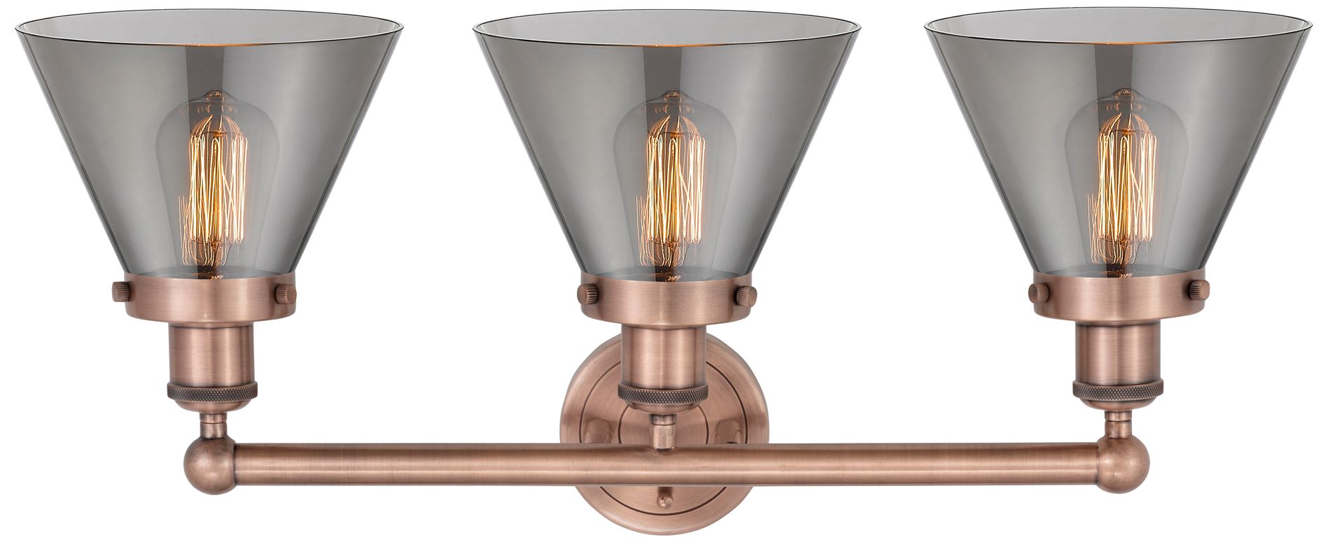 Image 2 Edison Cone 24.5"W 3 Light Copper Bath Light With Smoke Shade more views