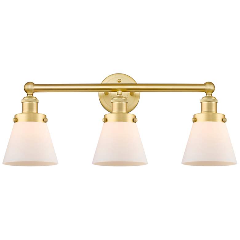 Image 1 Edison Cone 24 1/4"W Satin Gold 3-Light Vanity Bath Light