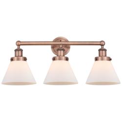 Edison Cone 25.75"W 3 Light Antique Copper Bath Light With White Shade