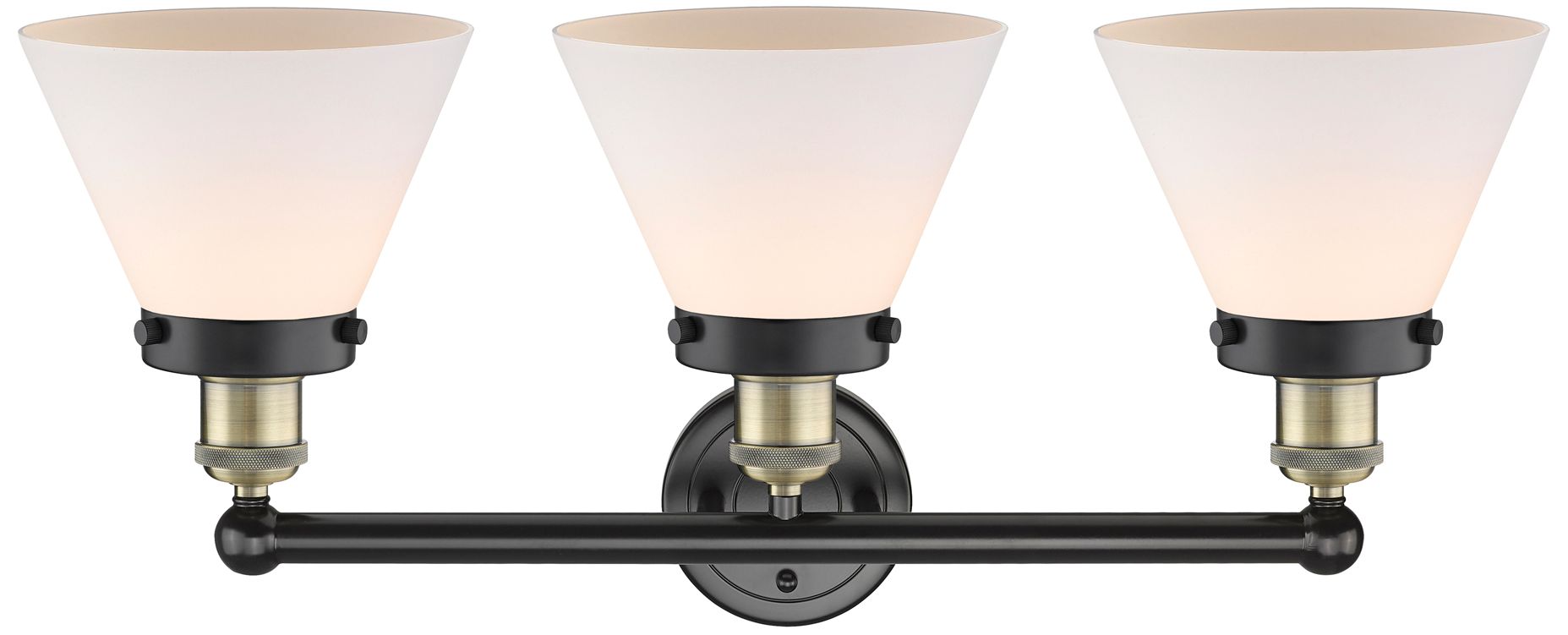 Image 2 Edison Cone 25.75"W 3 Light Black Antique Brass Bath Light With White  more views