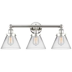 Edison Cone 25.75&quot;W 3 Light Polished Nickel Bath Light With Clear Shad