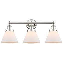 Edison Cone 25.75&quot;W 3 Light Polished Nickel Bath Light With White Shad