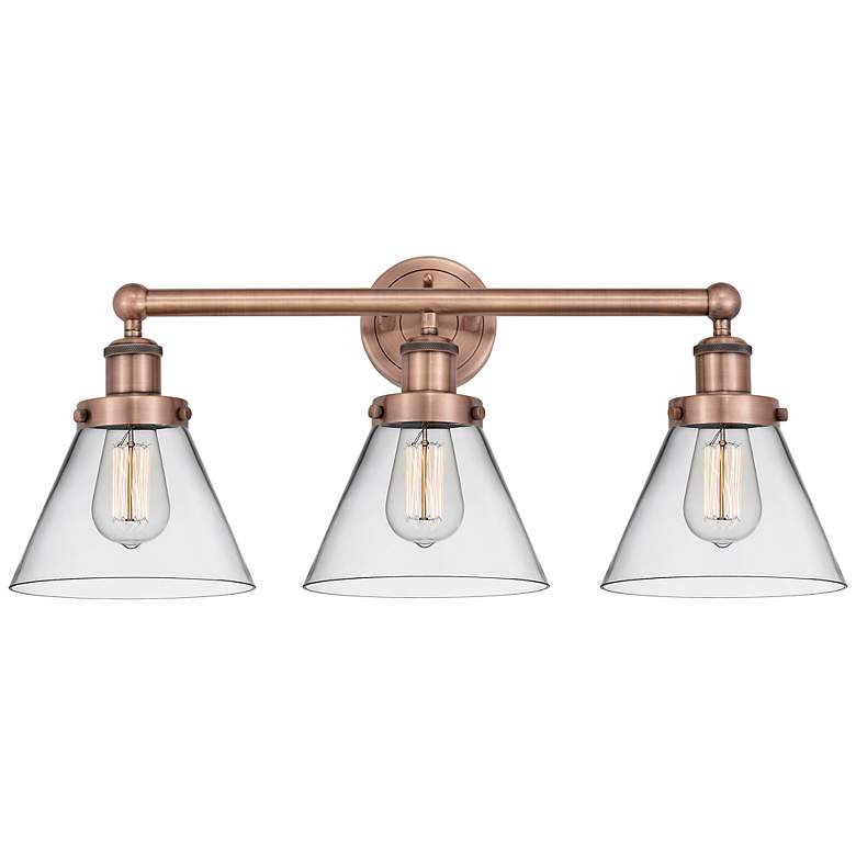 Image 1 Edison Cone 25 3/4" Wide Antique Copper 3-Light Bath Light