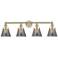 Edison Cone 33.5"W 4 Light Antique Brass Bath Light With Plated Smoke