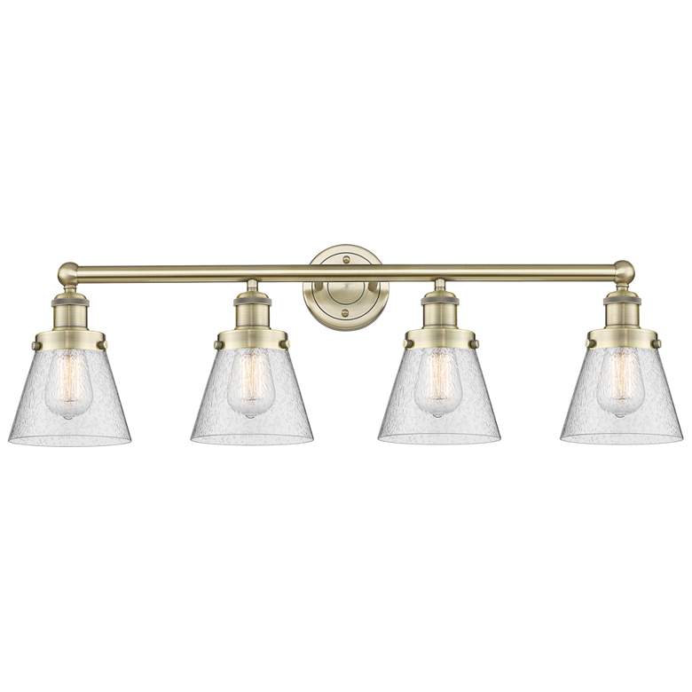 Image 1 Edison Cone 33.5"W 4 Light Antique Brass Bath Vanity Light With Seedy
