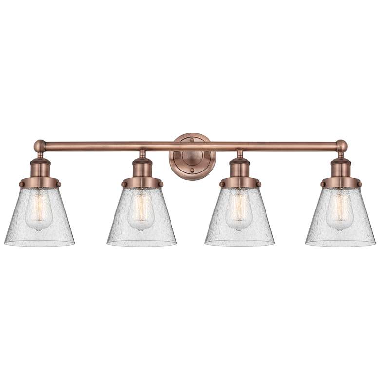 Image 1 Edison Cone 33.5"W 4 Light Antique Copper Bath Light With Seedy Shade