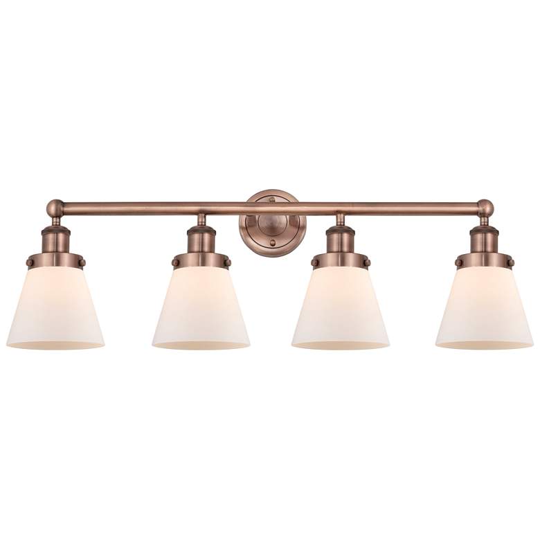 Image 1 Edison Cone 33.5"W 4 Light Antique Copper Bath Light With White Shade