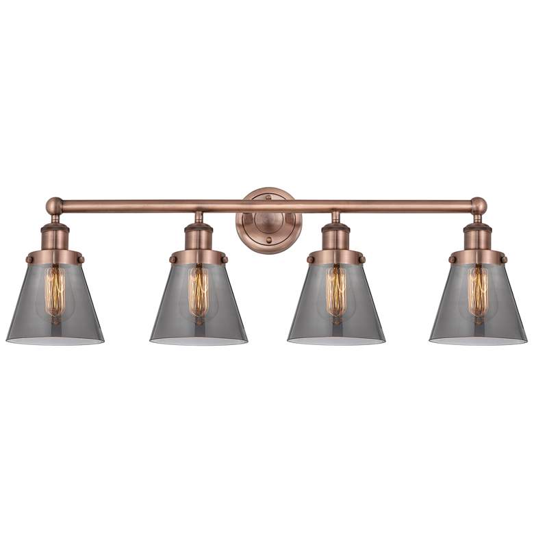 Image 1 Edison Cone 33.5"W 4 Light Copper Bath Light With Smoke Shade
