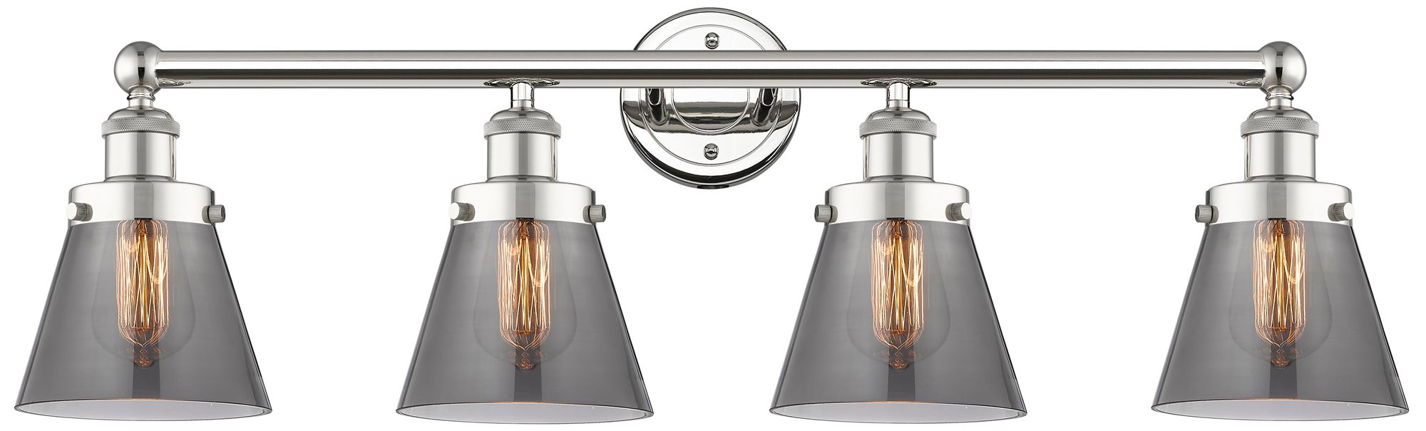Edison Cone 33.5"W 4 Light Polished Nickel Bath Light With Smoke Shade
