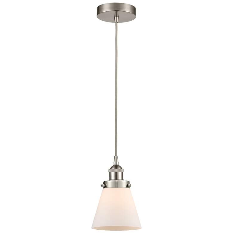 Image 1 Edison Cone 6 1/4" Wide Brushed Satin Nickel Mini Pendant