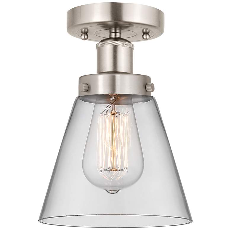 Image 1 Edison Cone 7" Brushed Satin Nickel Semi Flush Mount w/ Clear Shade