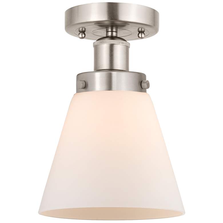 Image 1 Edison Cone 7" Brushed Satin Nickel Semi Flush Mount w/ Matte White Sh
