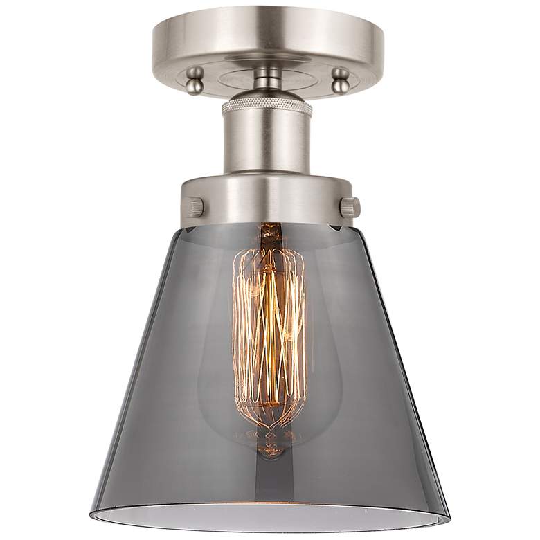 Image 1 Edison Cone 7" Brushed Satin Nickel Semi Flush Mount w/ Plated Smoke S