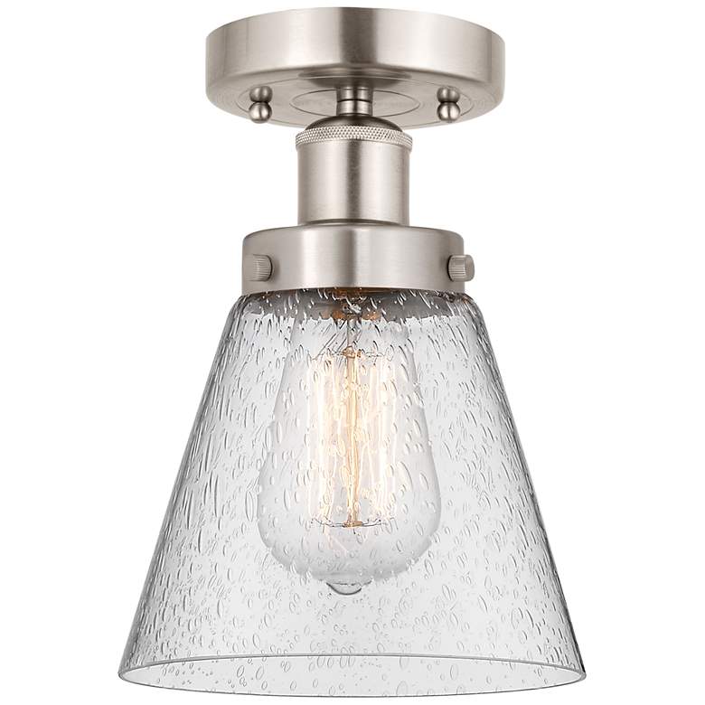 Image 1 Edison Cone 7" Brushed Satin Nickel Semi Flush Mount w/ Seedy Shade