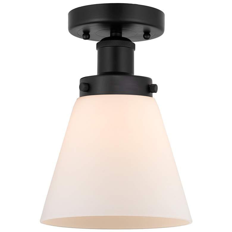 Image 1 Edison Cone 7" Matte Black Semi Flush Mount w/ Matte White Shade