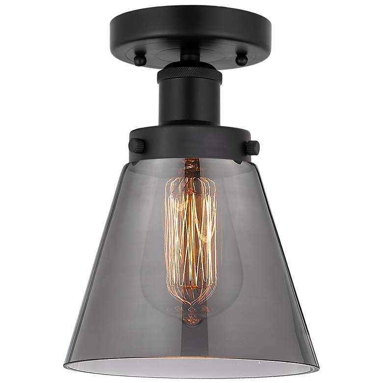 Image 1 Edison Cone 7" Matte Black Semi Flush Mount w/ Plated Smoke Shade