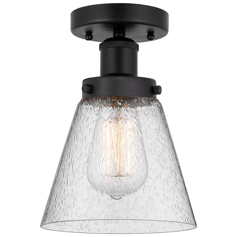 Image 1 Edison Cone 7" Matte Black Semi Flush Mount w/ Seedy Shade