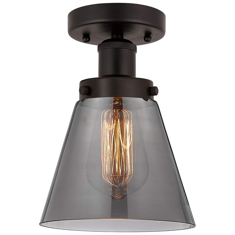 Image 1 Edison Cone 7" Oil Rubbed Bronze Semi Flush Mount w/ Plated Smoke Shad