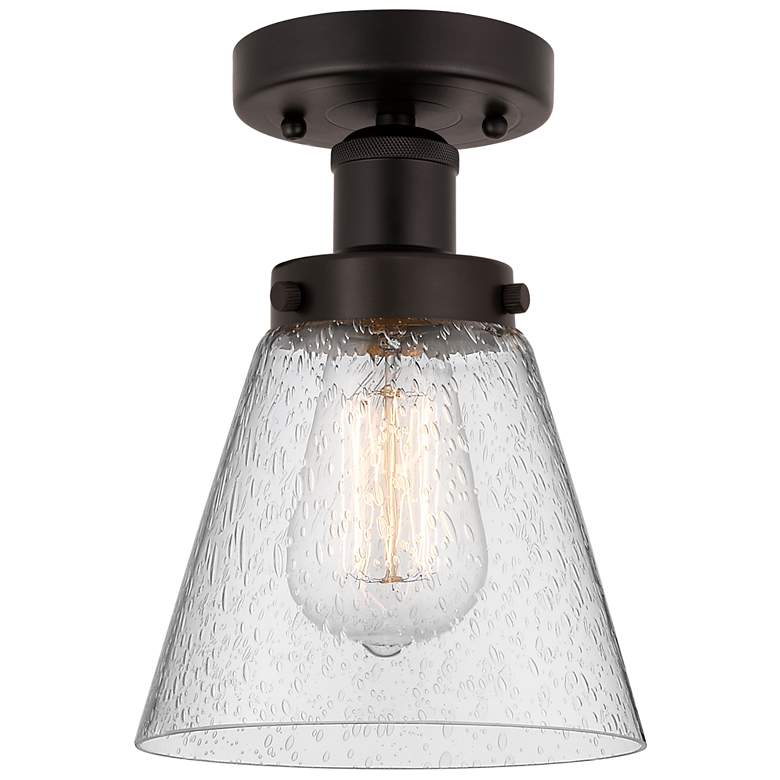 Image 1 Edison Cone 7" Oil Rubbed Bronze Semi Flush Mount w/ Seedy Shade