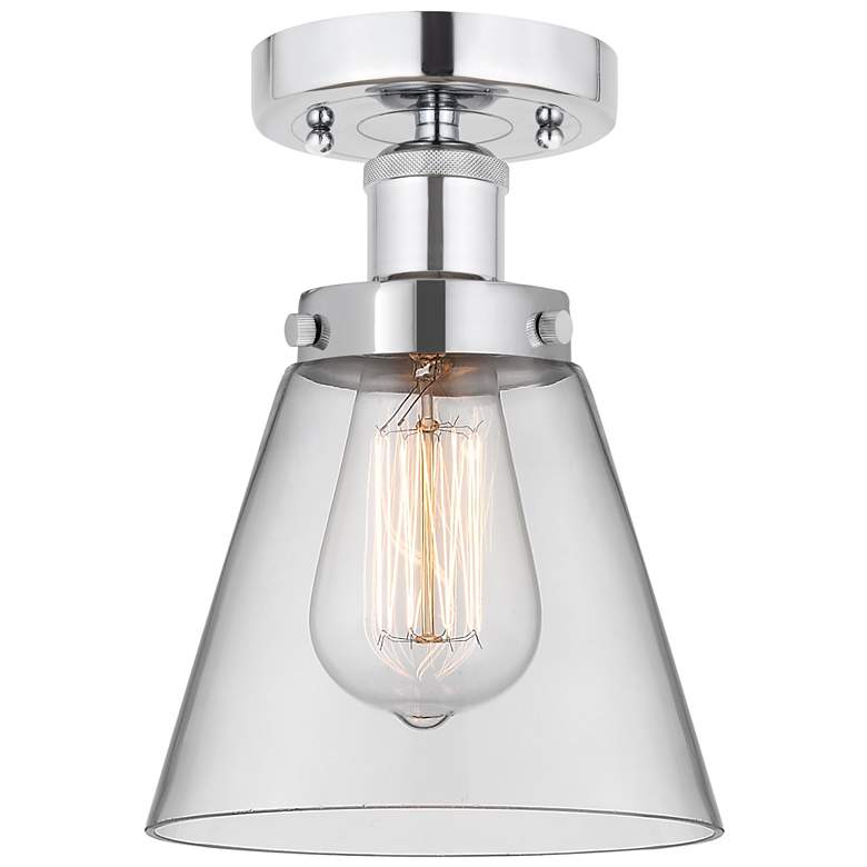 Image 1 Edison Cone 7" Polished Chrome Semi Flush Mount w/ Clear Shade