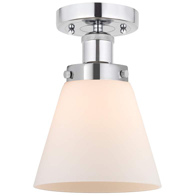 Image 1 Edison Cone 7" Polished Chrome Semi Flush Mount w/ Matte White Shade