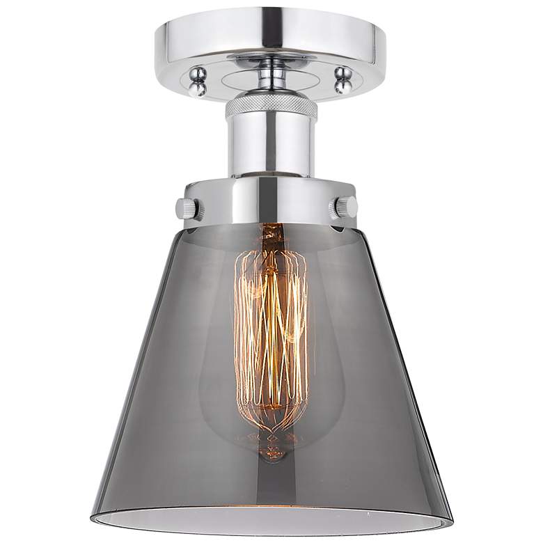 Image 1 Edison Cone 7" Polished Chrome Semi Flush Mount w/ Plated Smoke Shade