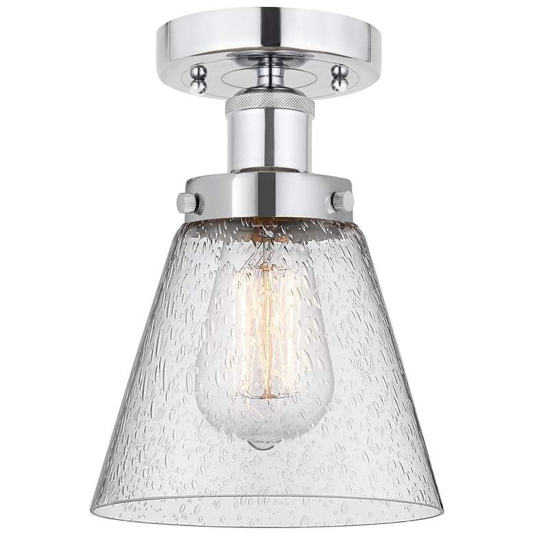 Image 1 Edison Cone 7" Polished Chrome Semi Flush Mount w/ Seedy Shade