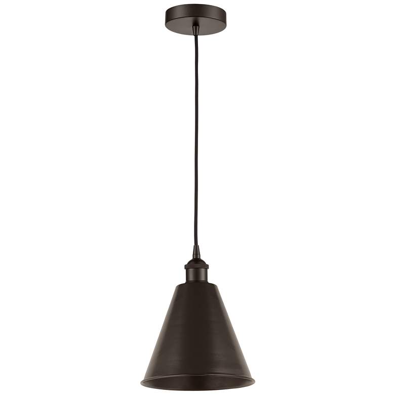 Image 1 Edison Cone 8" Wide Bronze Corded Mini Pendant w/ Bronze Shade