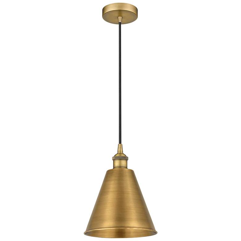 Image 1 Edison Cone 8" Wide Brushed Brass Corded Mini Pendant w/ Matte Black S