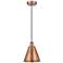 Edison Cone 8" Wide Copper Corded Mini Pendant w/ Matte Black Shade