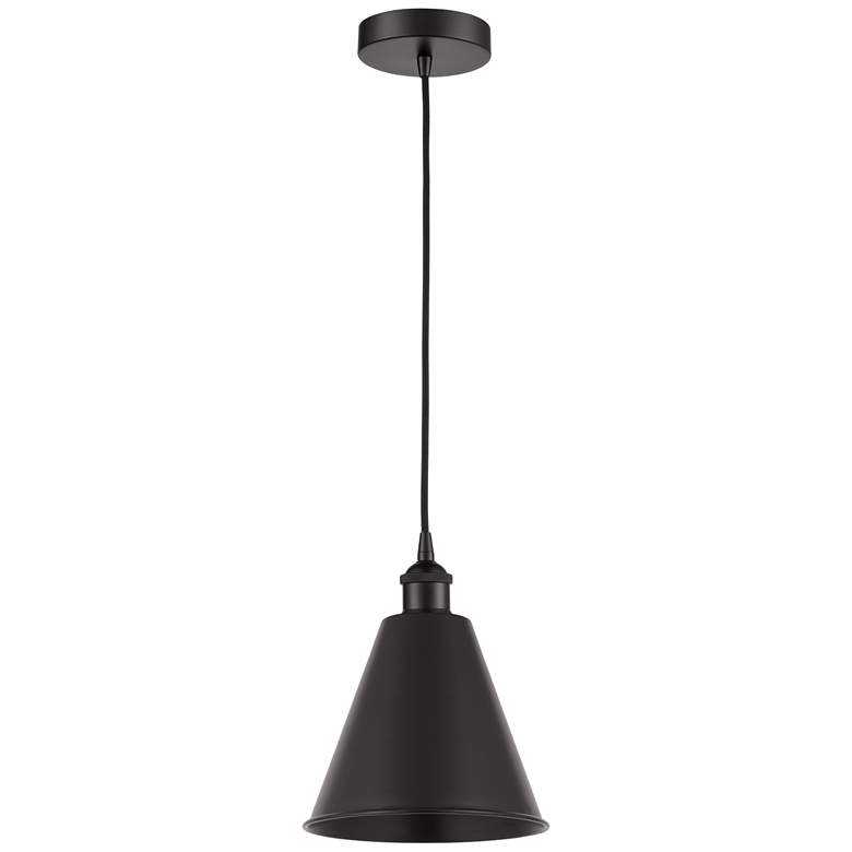 Image 1 Edison Cone 8" Wide Matte Black Corded Mini Pendant w/ Matte Black Sha