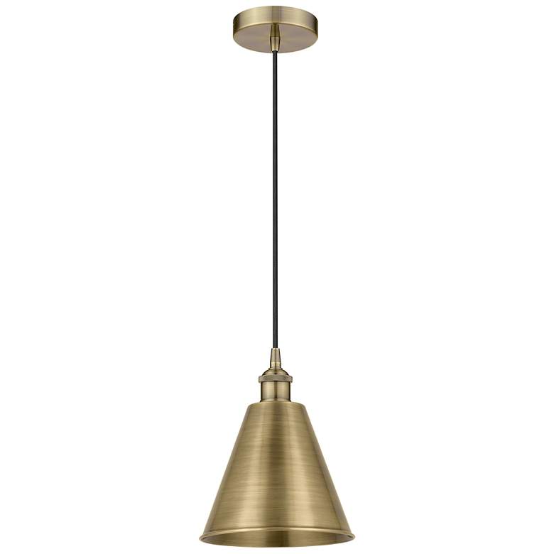 Image 1 Edison Cone 8"W Antique Brass Corded Mini Pendant w/ Antique Brass Sha