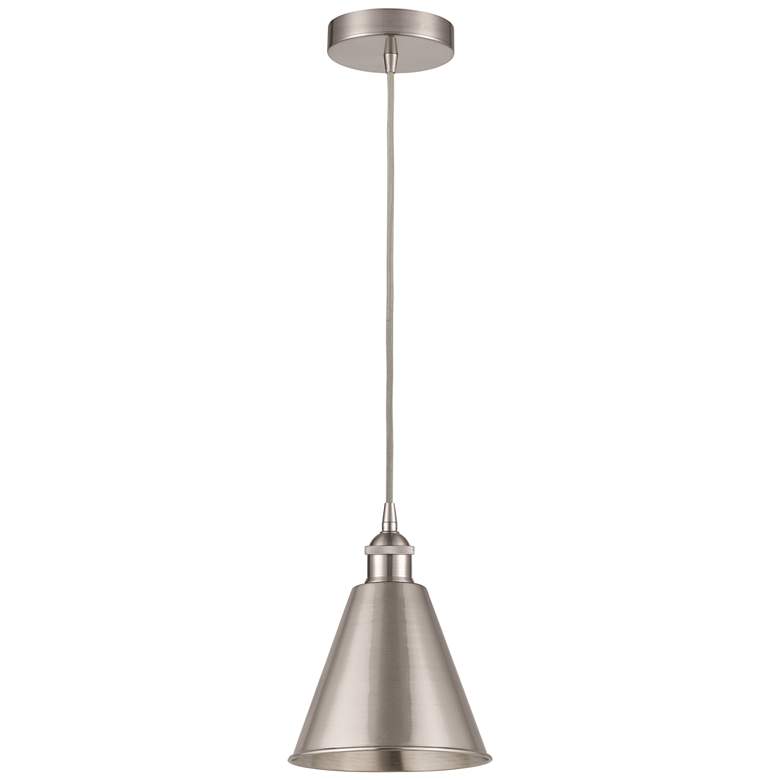 Image 1 Edison Cone 8"W Brushed Nickel Corded Mini Pendant w/ Brushed Nickel S