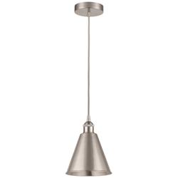 Edison Cone 8"W Brushed Nickel Corded Mini Pendant w/ Brushed Nickel S