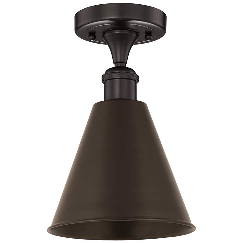 Image 1 Edison Cone 8"W Oiled Bronze Semi.Flush Mount w/ Oiled Bronze Shade
