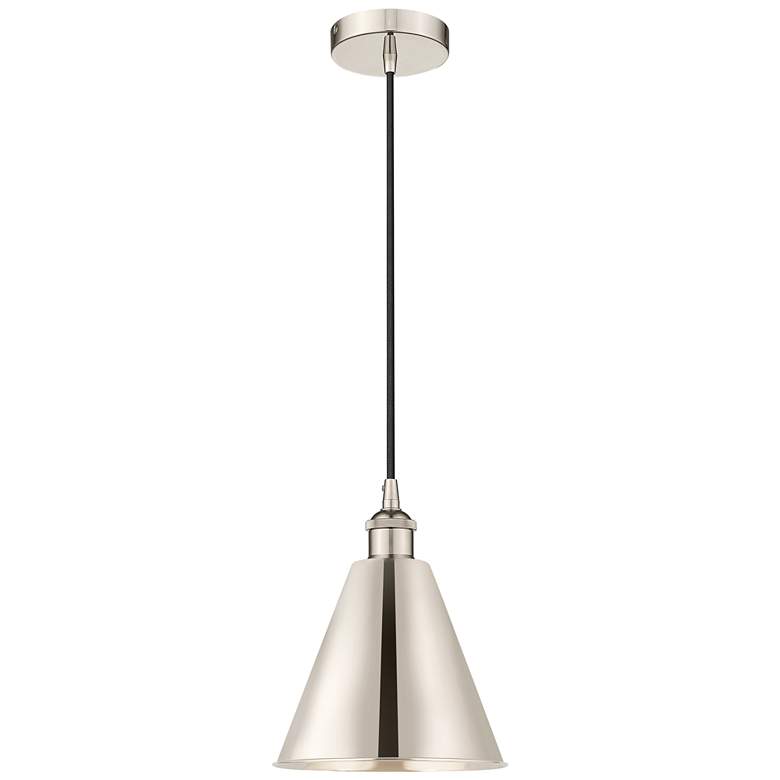 Image 1 Edison Cone 8"W Polished Nickel Corded Mini Pendant w/ Nickel Shade