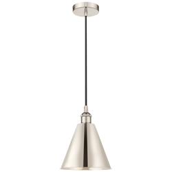 Edison Cone 8"W Polished Nickel Corded Mini Pendant w/ Nickel Shade