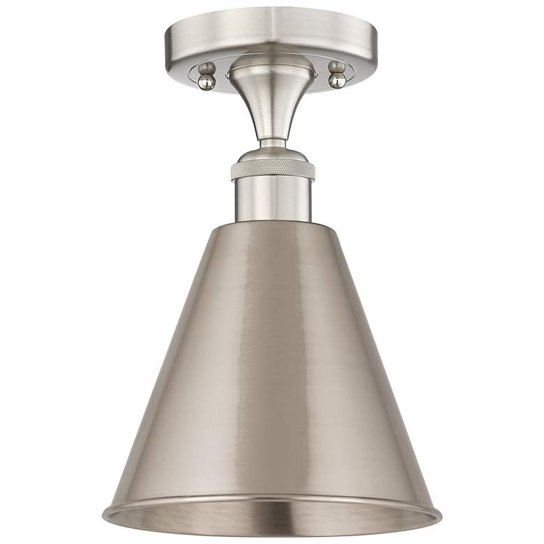 Image 1 Edison Cone 8"W Satin Nickel Semi.Flush Mount w/ Satin Nickel Shade