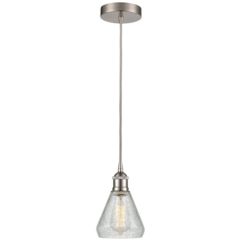Image 1 Edison Conesus 6" Brushed Nickel Corded Mini Pendant w/ Clear Crackle 